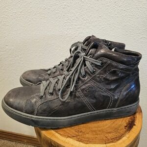NeroGiardini Gray EUR 42 Leather High-Top Sneakers Side Zipper Made In‎ Italy